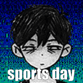 a black and white drawing of a boy 's face with the words `` sports day '' written below it .