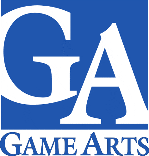 a blue logo for game arts with white letters