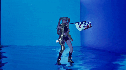 a video game character holding a flag that says polo