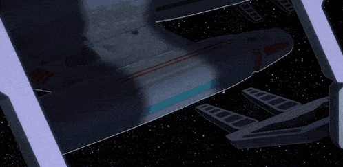 a futuristic space ship with a red light on the back
