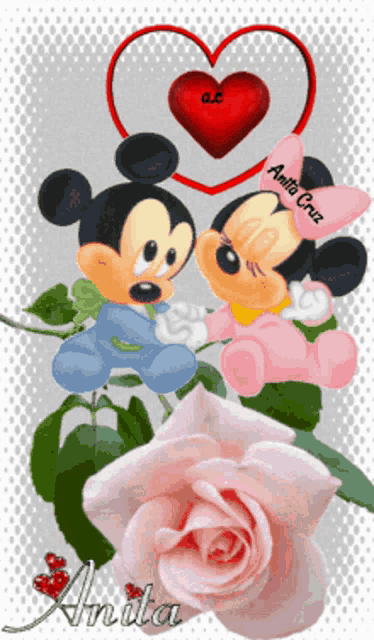 a picture of mickey mouse and minnie mouse with anita cruz written in the corner