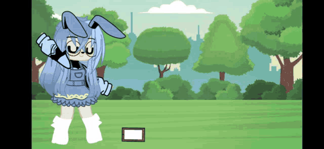 a cartoon girl with bunny ears is standing in a park