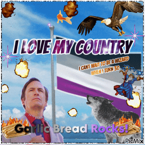 a poster that says i love my country with a man and a wolf