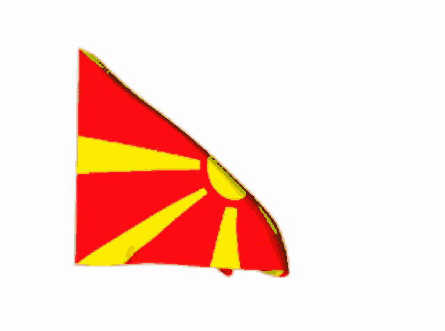 a red and yellow flag with the sun in the middle