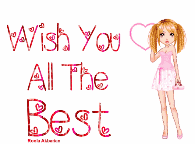 a girl in a pink dress with the words wish you all the best on it