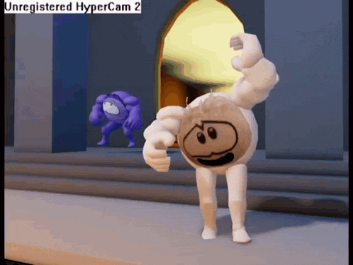 a cartoon character is standing in front of a building with the words unregistered hypercam 2 on the bottom