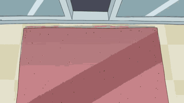 a cartoon drawing of a pink rug in a room