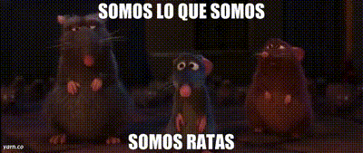 three cartoon rats are standing next to each other with the words somos lo que somos somos ratas written on the bottom