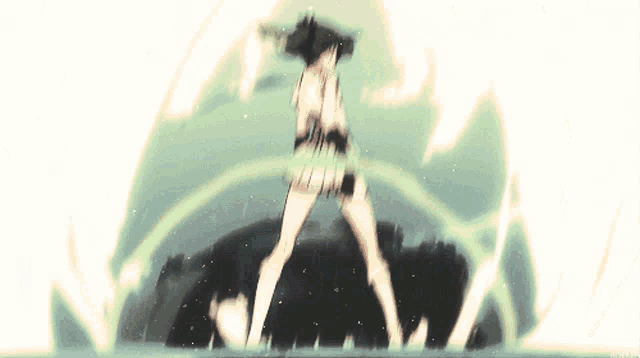 a woman in a bikini is standing in front of a green and white circle