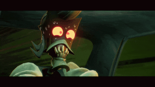 a cartoon character with a purple light coming out of his eye