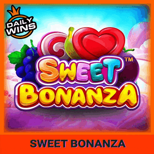a poster for sweet bonanza shows a heart surrounded by candy