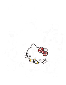 a cartoon of hello kitty with hearts around her and the words yay
