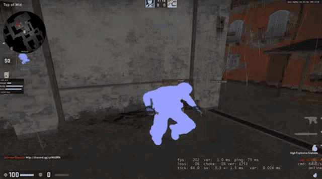 a screenshot of a video game called bombsite a with a blue silhouette