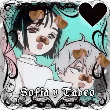 a couple of anime characters with dog ears on their faces and a heart .