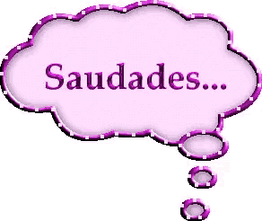 a purple thought bubble with the word saudades written on it