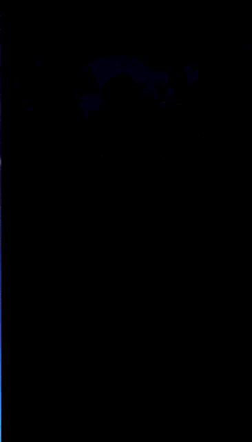 a girl with blue hair and blue wings is standing in a dark room