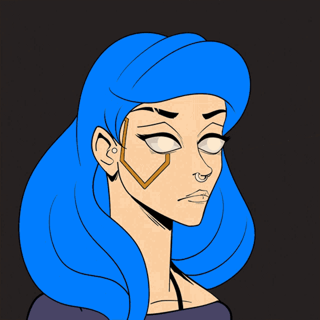 a cartoon of a woman with blue hair and a nose ring