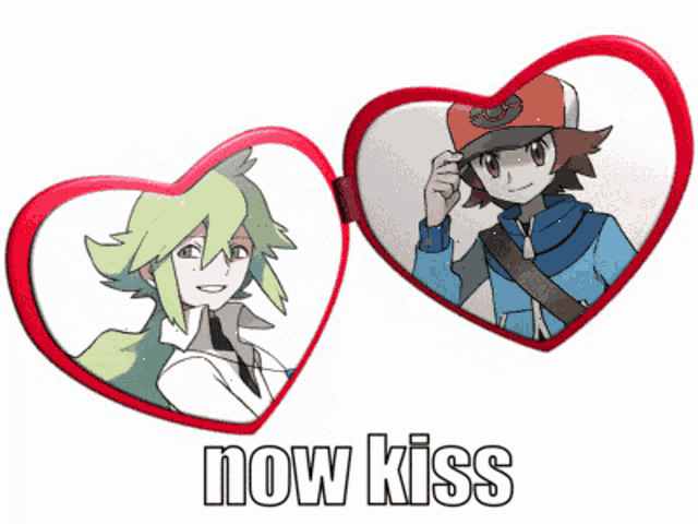 a picture of a boy and a girl with the words now kiss below them
