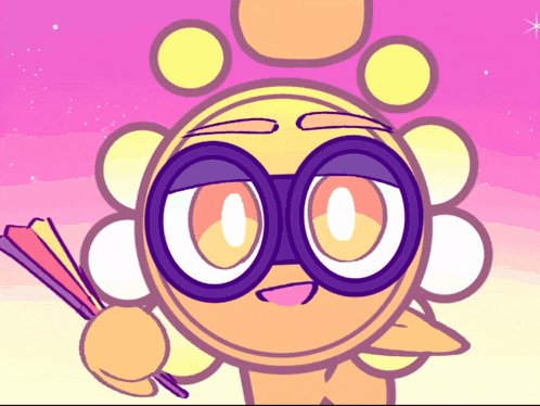 a cartoon sun with glasses and a fan