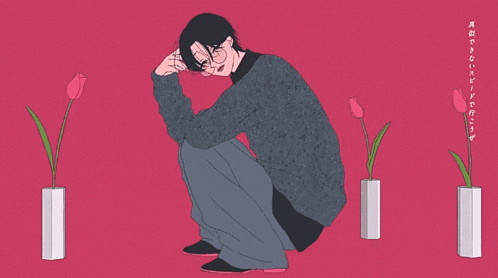 a drawing of a man in a suit laying down with a flower