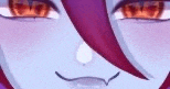 a close up of a person 's face with a tear coming out of it .