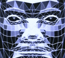 a computer generated image of a man 's face in blue