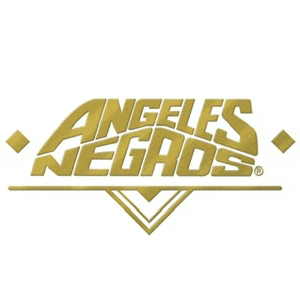 a gold logo for angeles negros with a triangle in the middle