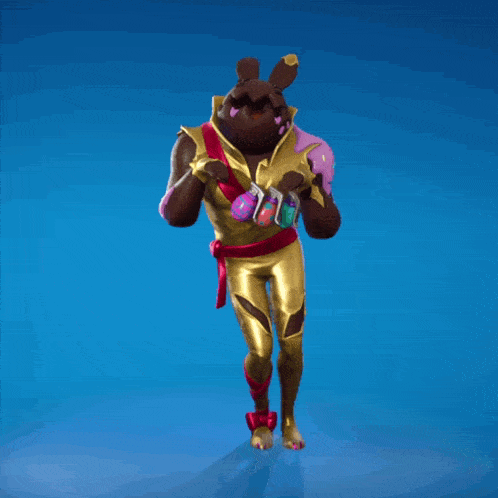 a cartoon character with a bunny 's head is holding a donut