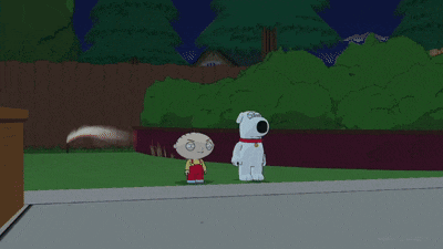 stewie and brian from family guy are standing next to each other on the sidewalk