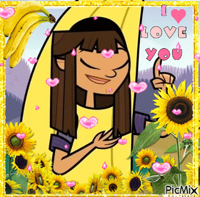 a picture of a girl in a banana costume with the words " i love you "