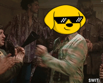 a cartoon of a dog wearing sunglasses and a megaphone with $ wit written on the bottom of the image