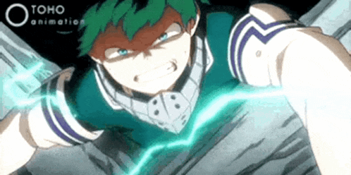 a man with green hair is flying through the air with a lightning bolt coming out of his mouth .