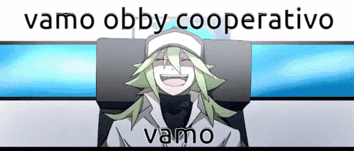 a cartoon character with the words vamo obby cooperativo written below him