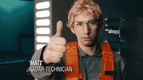 a man giving a thumbs up with the name matt radar technician behind him