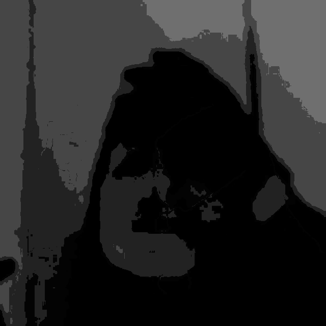 a black and white photo of a person 's face with a white background .