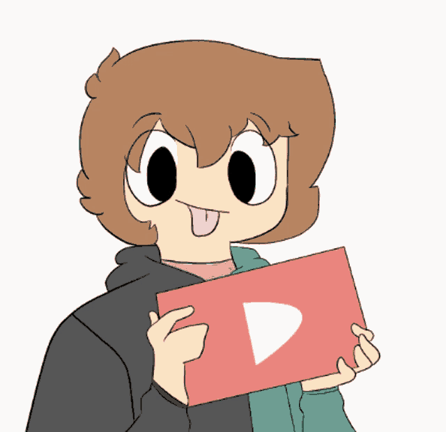 a cartoon character is sticking out his tongue while holding a red sign with the letter d on it