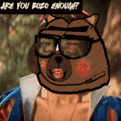 a drawing of a woman with a bear face and the words are you bozo enough below it