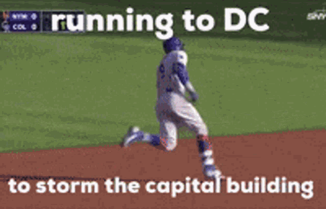 a baseball game is being played in dc and the headline says running to dc to storm the capital building