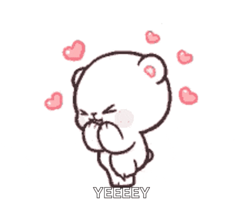 a cartoon bear is blowing a kiss with hearts surrounding it .