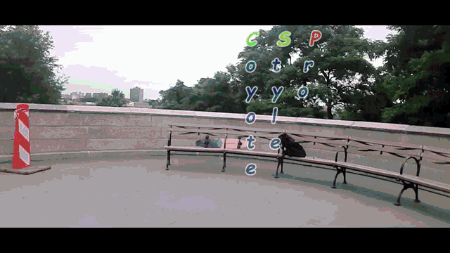 a picture of a park bench with the words gsp other y yo o te written on it