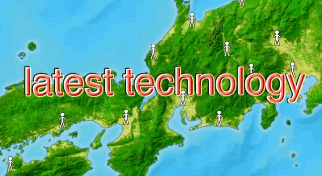 a map of japan with stick figures and the words latest technology