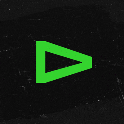 a green triangle on a black background that looks like a play button