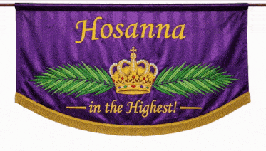 a purple banner that says hosanna in the highest on it