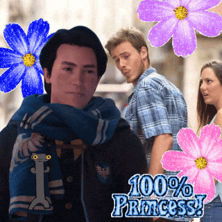 a man with a scarf around his neck is surrounded by flowers and the words 100 % princess on the bottom