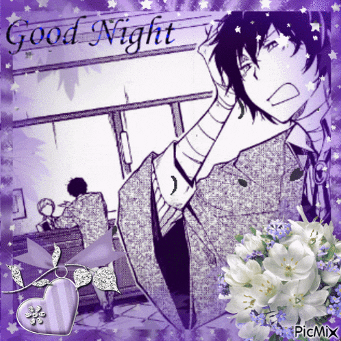 a picture of a man and flowers with the words good night