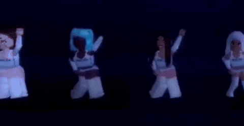a group of cartoon characters standing next to each other in a dark room .