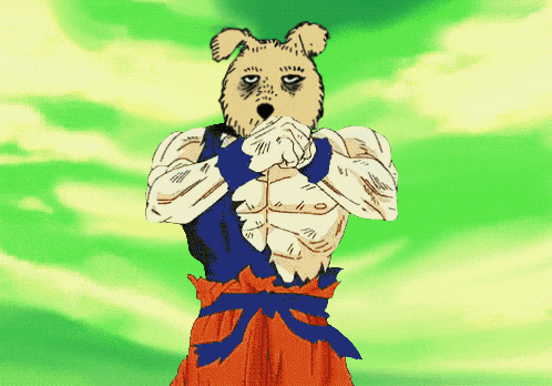 a cartoon drawing of a dog dressed as a dragon ball character