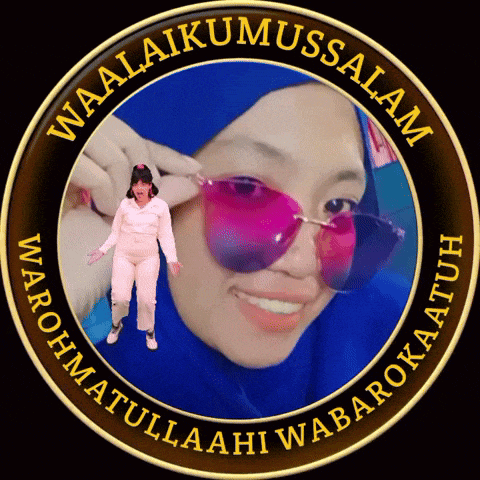 a picture of a woman wearing sunglasses with the words waalaikumussalam written around it