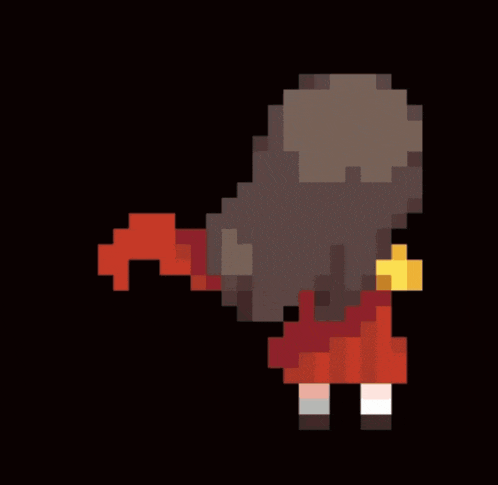 a pixel art drawing of a girl wearing sunglasses and a cape