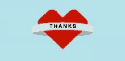 a pixel art of a red heart with the words thanks on it